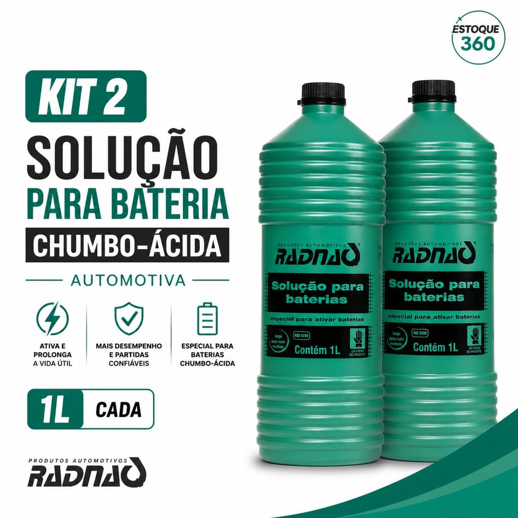 Kit 2 Solução Para Bateria 1L Radnaq Chumbo Ácida Automotiva Ativador Bateria