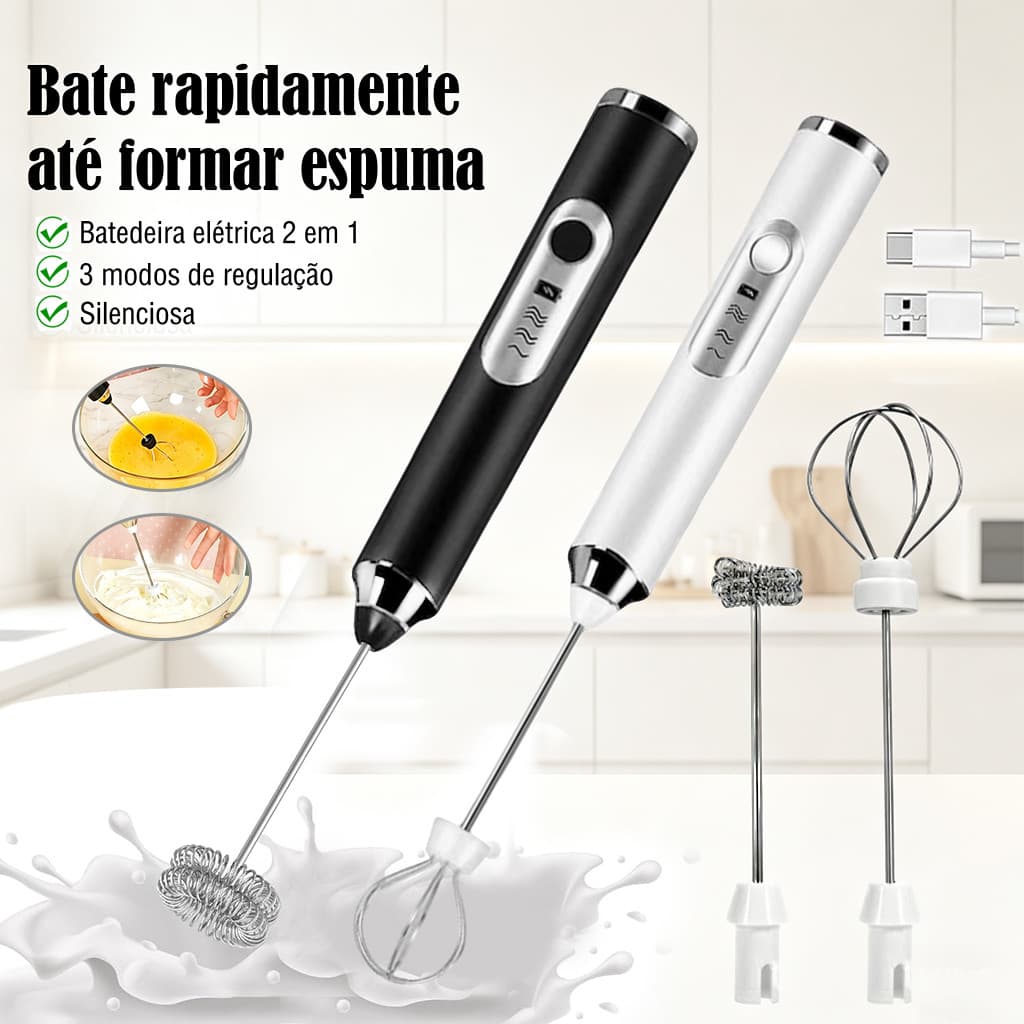 2 em 1 Batedor Misturador Mixer Elétrico para Bebidas Leite Café Clara de Ovo