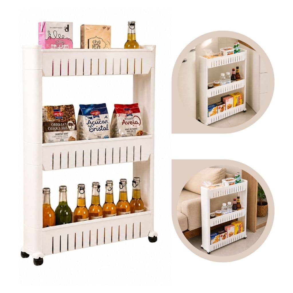 Carrinho Organizador Com 3 Cestos E Rodinhas Ideal Para Cozinha Banheiro Lavanderia E Quarto