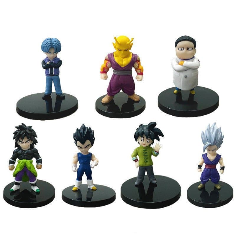 7Pcs/Set 7-10cm Anime Dragon Ball Z Figura Filho Goku Broli Torankusu Vegeta Piccolo Troncos Super Saiyan Q Versão PVC F