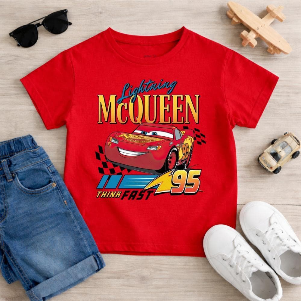 Camiseta Infantil Carros Relâmpago McQueen 100% Algodão – Tecido Macio, Estampa Personagem, Manga Curta, Moda Kids