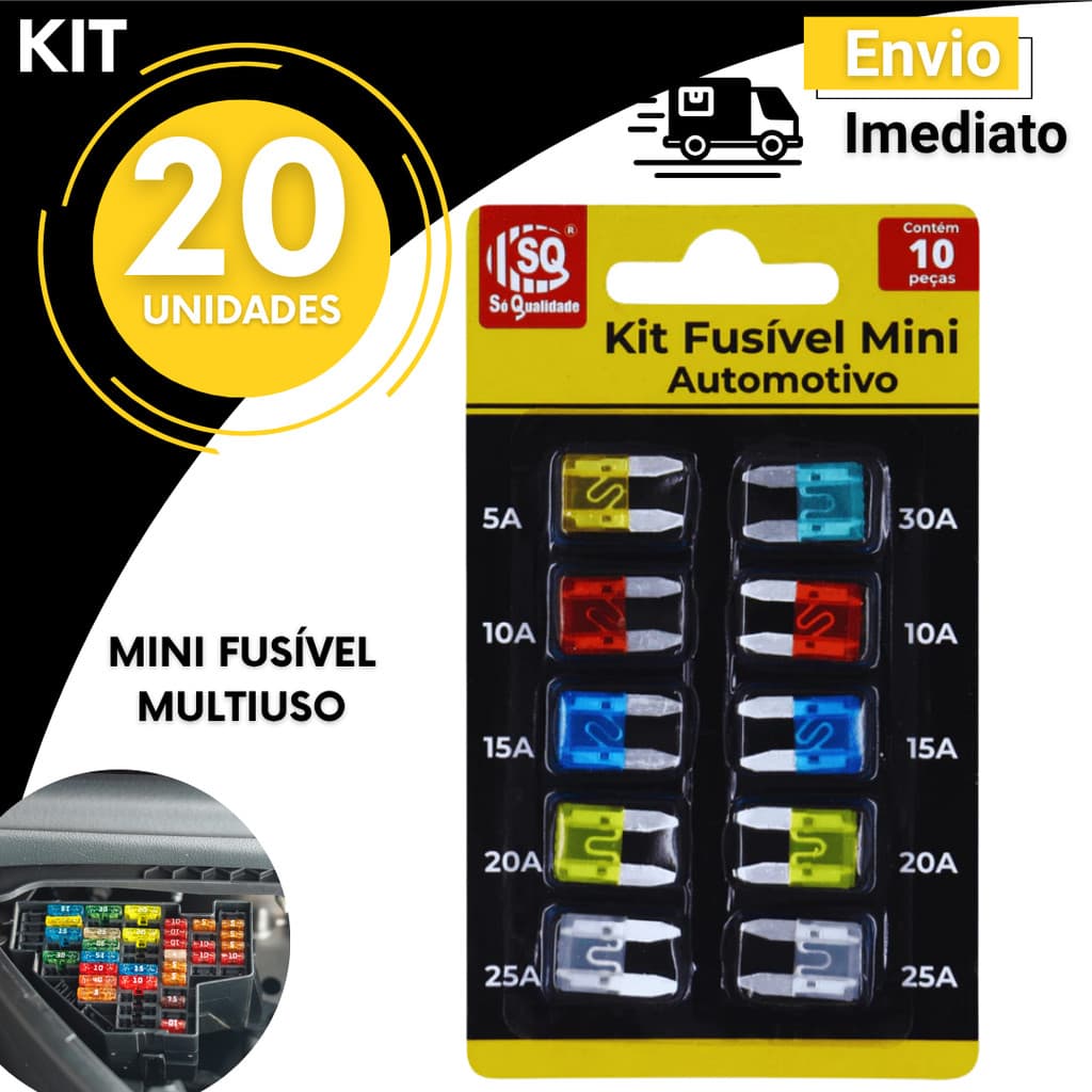 Kit Mini Fusível Automotivo Sortido 5A a 30A Proteção Elétrica Carro Moto Kit 10 20 Unidades