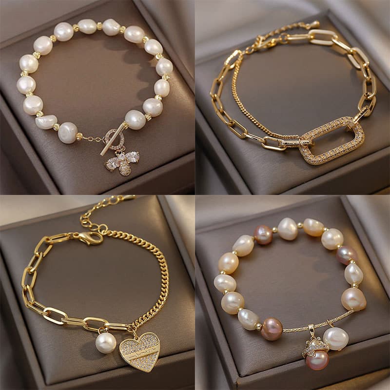 Pulseira de Pérolas com Diamantes Incrustados em Zircônia para Mulheres, Estilo Coreano, Europeu e Americano, Elegante,