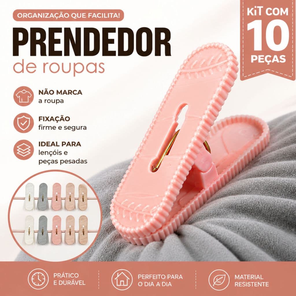 KIT PRENDEDOR DE ROUPA DE PLASTICO COM 10 PECAS