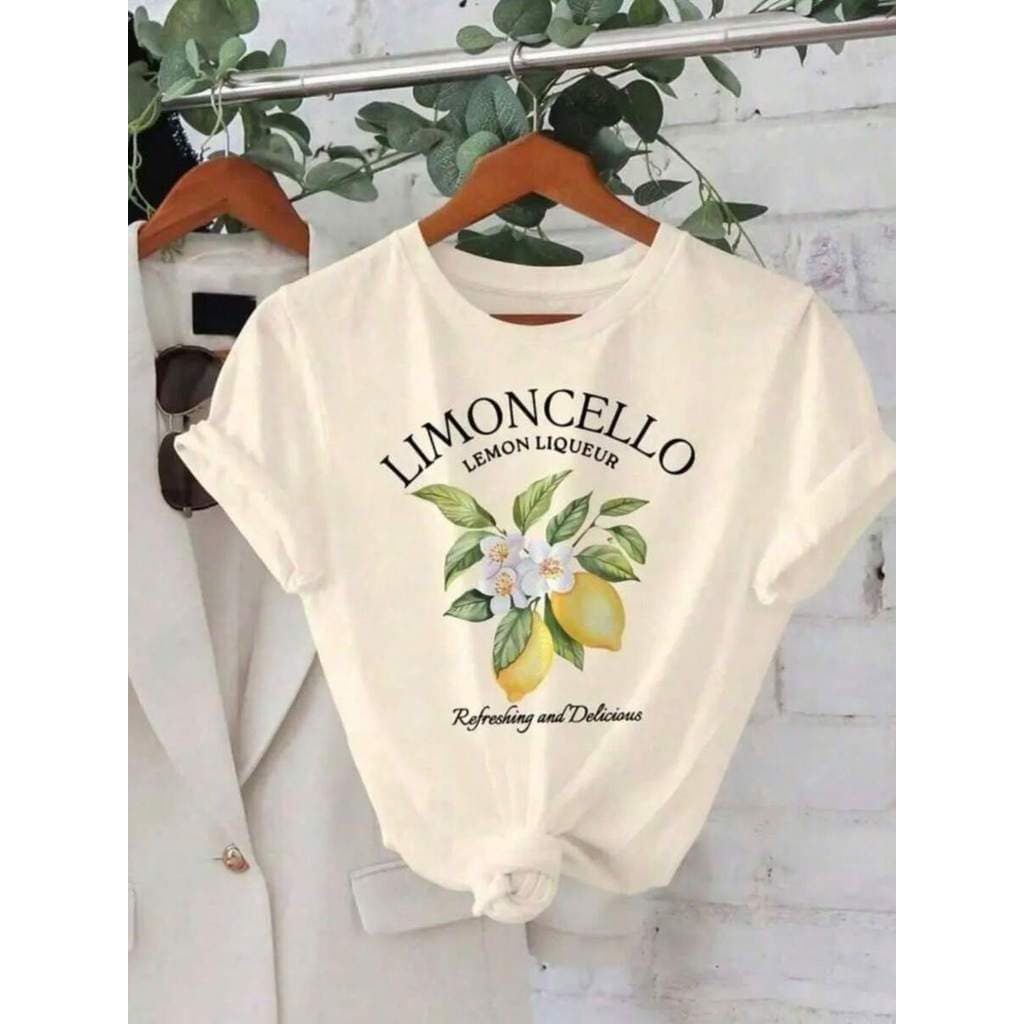 Camiseta T-Shirt ''LIMONCELLO'' Moda Casual Feminina Verão Manga Curta e Gola Redonda - 100% Algodão