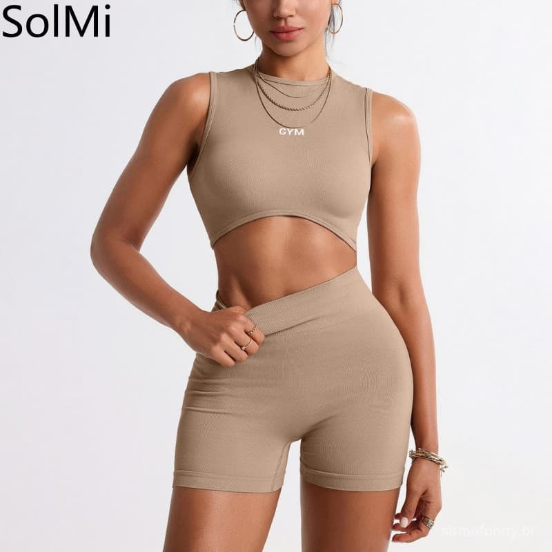 Novo Conjunto de Yoga Justo Sem Costura Europeu e Americano para Mulheres, Controle de Barriga, Vestuário Externo, Colet