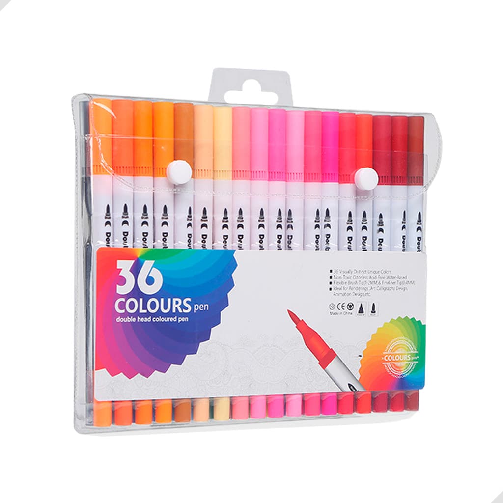 Kit 36 Canetas 2 em 1 Brush Pen Canetinha Para Colorir Lettering e Ponta Fina Dual Colorida