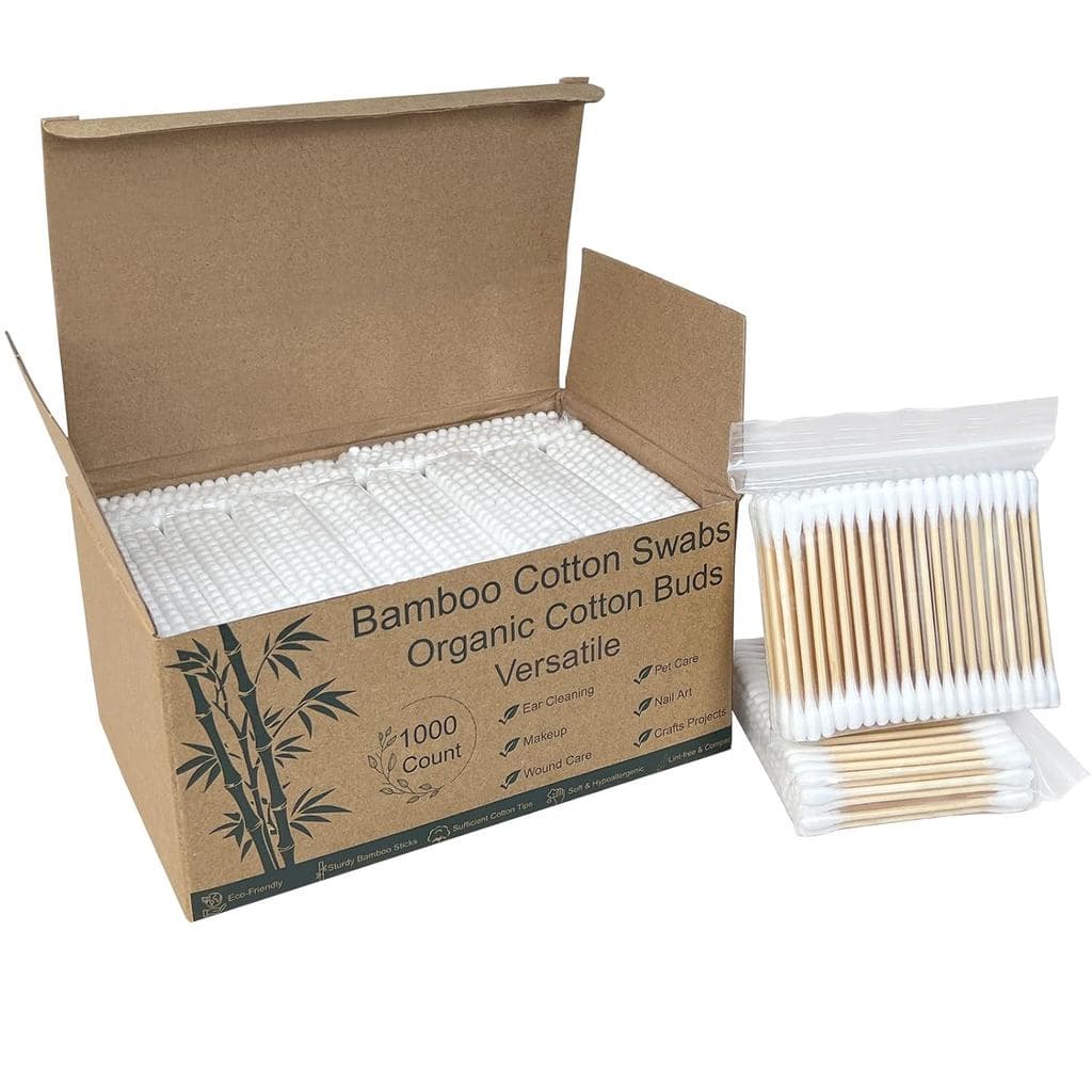 Eyxformula 1000 Count Wooden Cotton Swabs, Sustainable Bamboo Sticks & Soft Tips, Natural Organic Cotton Buds for Ear Cl