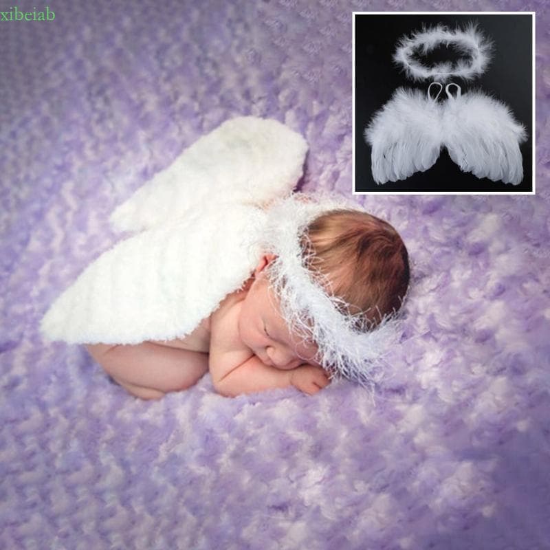 xibeiab 2 Peças Faixa Cabeça Asa Anjo Branco Para Bebê, Adereços Fotografia Recém-Nascidos, Pena