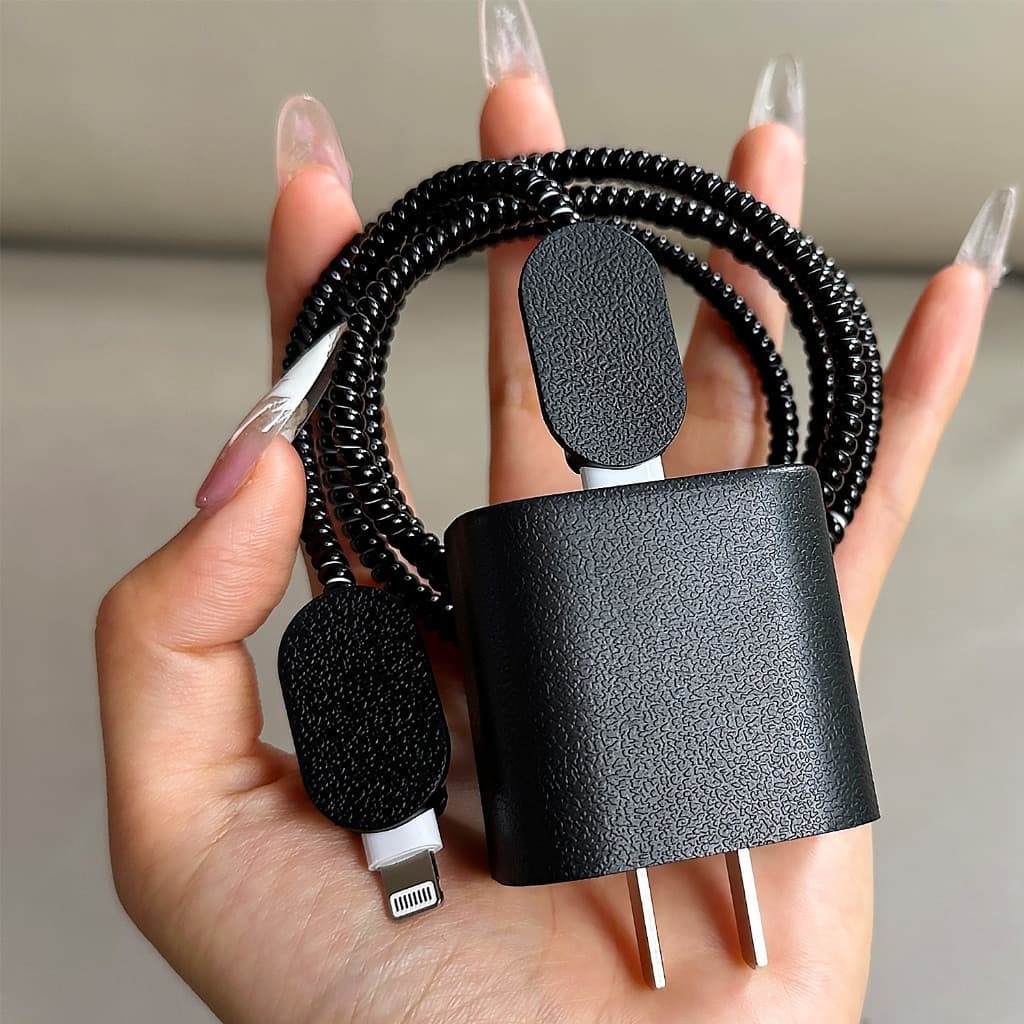Adequado para capa protetora de carregador Apple de 20W, preto puro, fosco, resistente a arranhões, resistente à sujeira