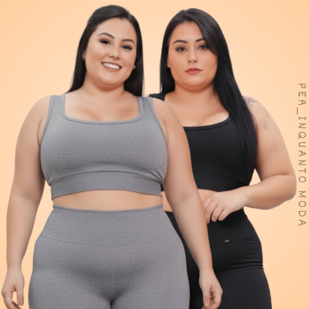 Kit 2 Top Plus Size Reforçado Academia Fitness Nadador Suplex Caminhada e Treino Roupa Feminina