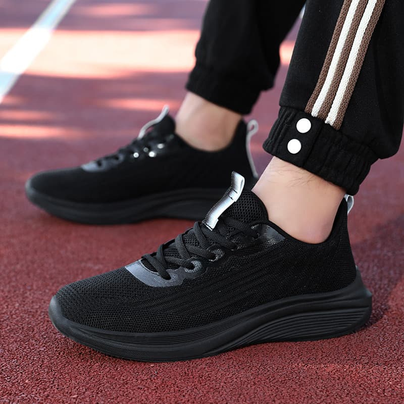Sapatos masculinos pretos primavera sapatos esportivos malha respirável tênis de corrida de sola macia sapatos de viagem