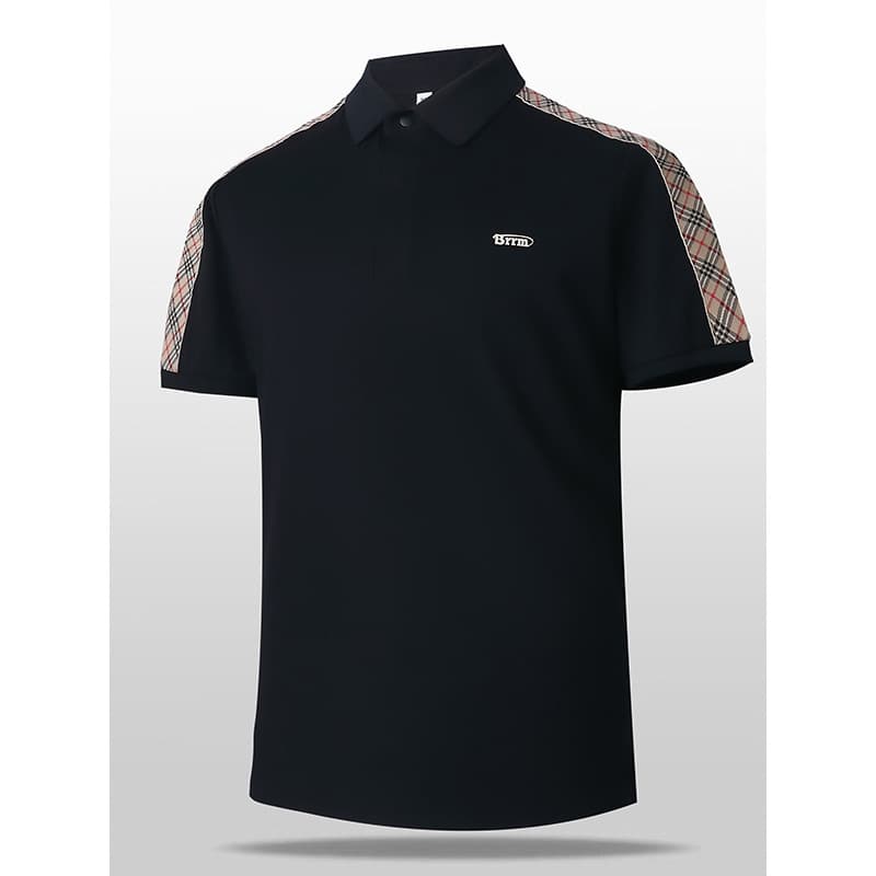 Camisa POLO de lapela de manga curta masculina verão negócios Casual contraste cor costura fita High-End única luz luxo