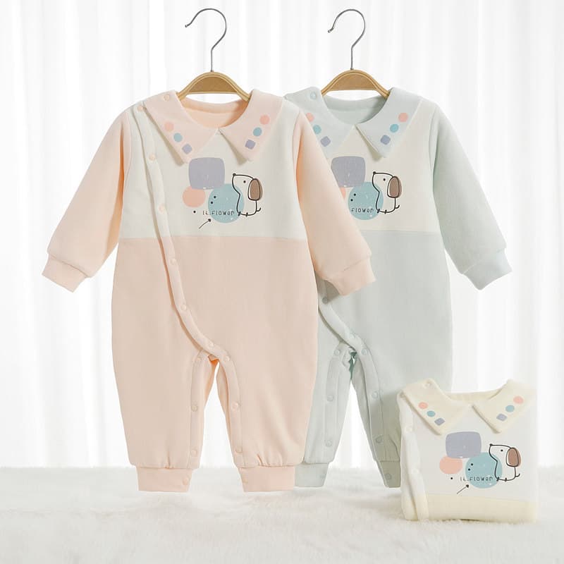 Novo estilo Lola velo dos desenhos animados lapela macacão outono inverno quente bebê Diagonal macacão bebê fino algodão