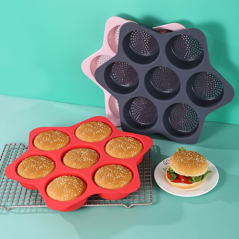 7 peças hambúrguer Baguette pão Silicone forno bolo assadeira molde de cozimento de alta temperatura fritadeira de ar