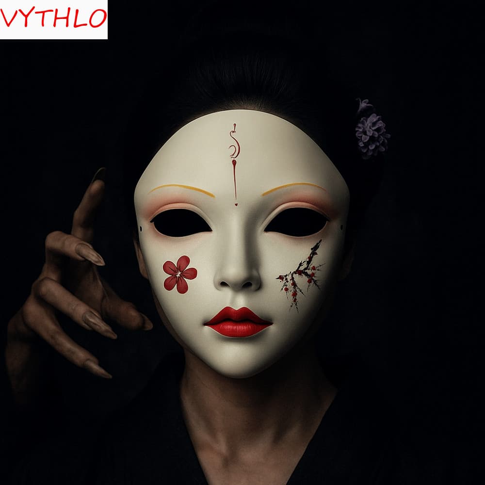 VYTHLO Cosplay Máscara De Gueixa , Flor Vestir-Se Hanfu , Brinquedo De Japonesa Assustador De Rosto Inteiro