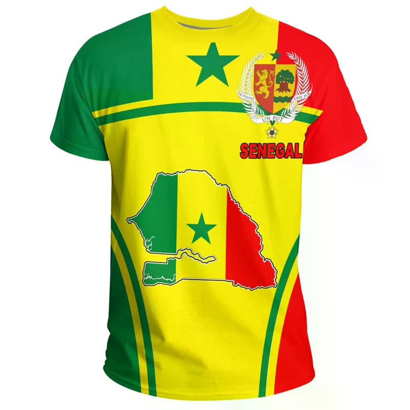 Camiseta Senegal Africana Para Homens Moda Verão 3D Impresso Brasão De Braços T Camisa Topos Em Torno Do Pescoço Camiset