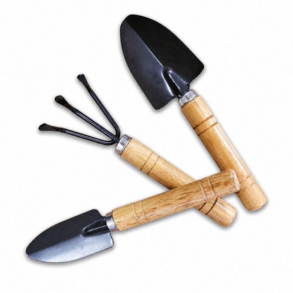 Kit Jardinagem 3 Peças Metal Madeira 17cm Ferramentas Jardim Horta