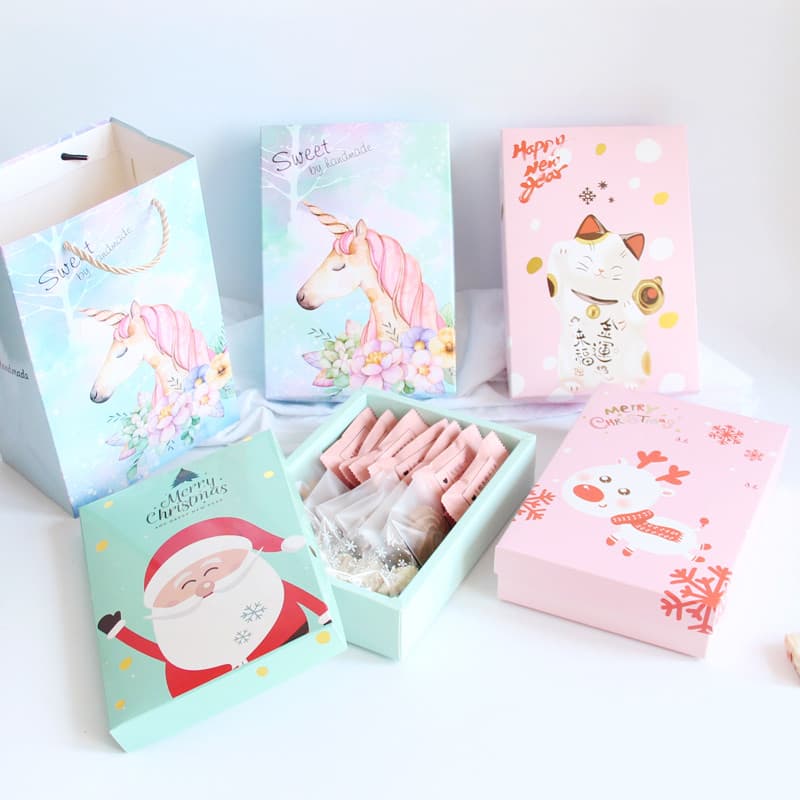 Caixa de biscoitos de natal Nougat floco de neve caixa de embalagem crocante gema de ovo caixa de presente crocante saco