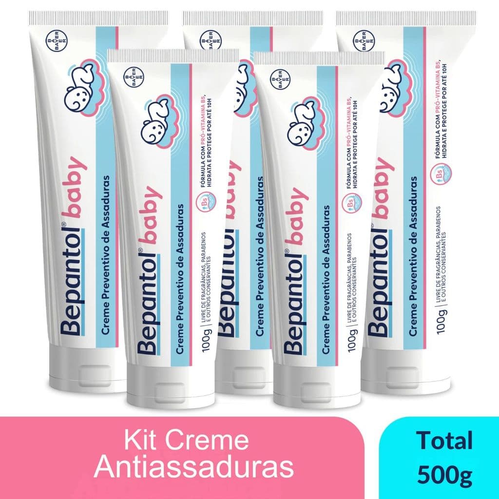 Kit 5 Creme Pomada de Assadura VitB5 100g Cada Bepantol Baby
