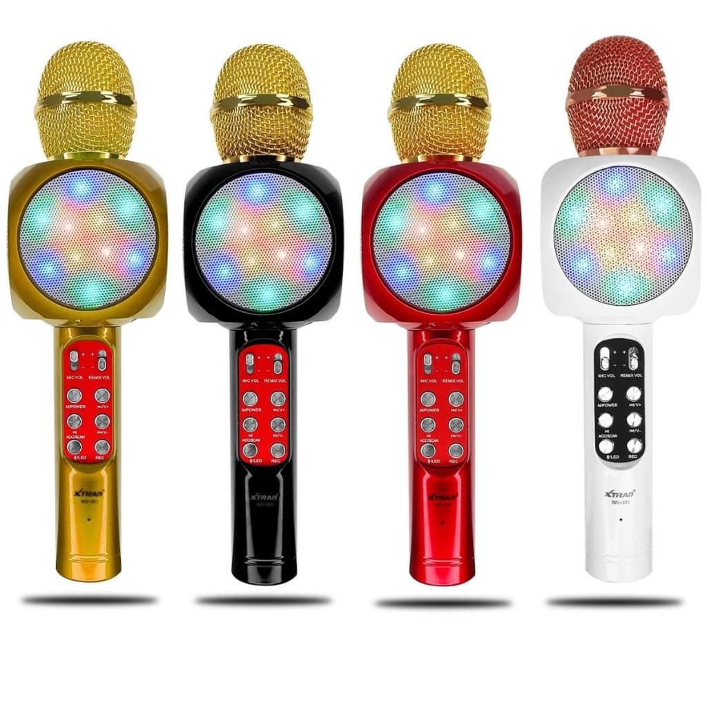 Microfone S/fio Bluetooth Karaokê Efeito De Voz Led Rgb Fm Usb WS-303