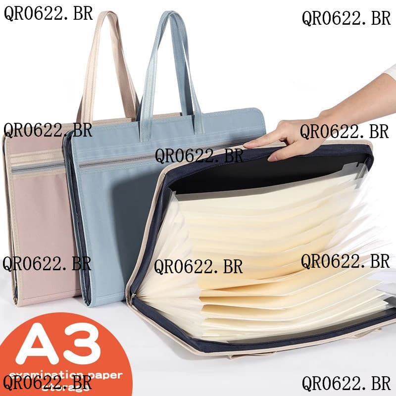 Pasta de Arquivo de Grande Capacidade A3/A4 Bolsa de Lona Multicamadas Transporte Manual Classificação de Papel de Tes