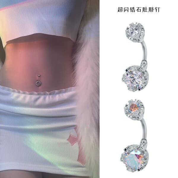 piercing umbigo bijuterias femininas ✫Novo produto transfronteiriço luz luxo aço inoxidável pedra preciosa umbigo prego