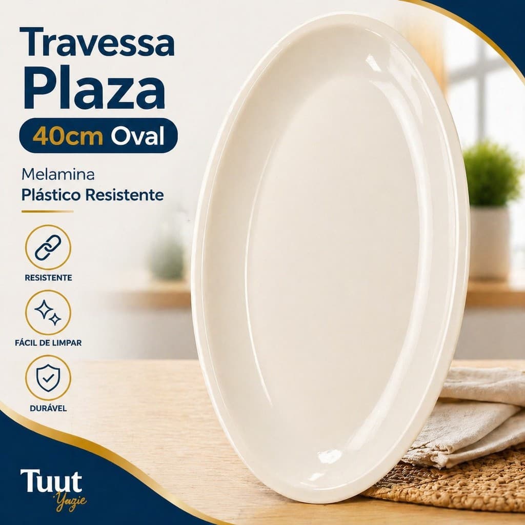 Travessa Plaza 40cm Oval Melamine Plástico Resistente Tuut (Unidade)