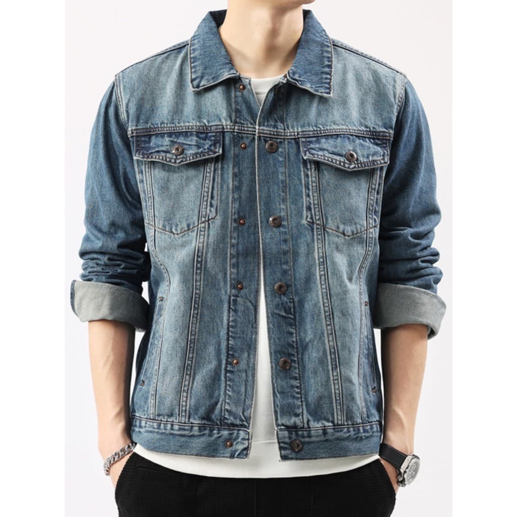 Retro angustiado jaqueta jeans masculina primavera outono novo estilo jaqueta jeans ferramentas All-Match Street Wear ja
