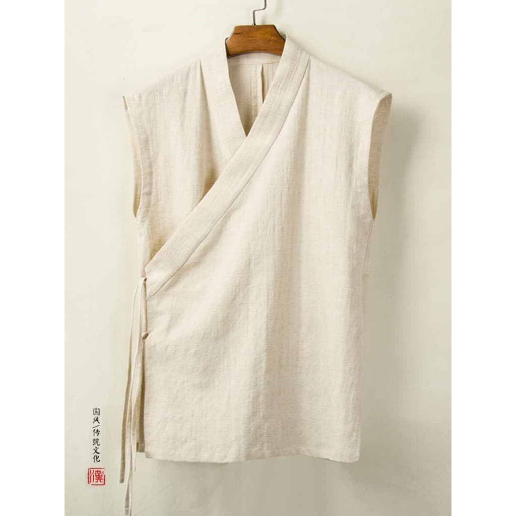 Estilo chinês colete de linho masculino sem mangas colete melhorado Hanfu antigo traje algodão linho Tang terno masculin