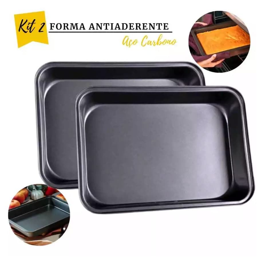 KIT2 Formas Retangular Antiaderente 37x25cm Grande Bolo Lasanheira
