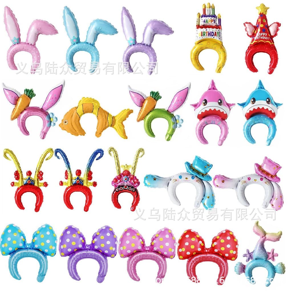 Kit Tiara Balão Alumínio Forma Animal Coelho Girafa Pintinho Cachorro Lembrancinha Festa Infantil Fantasia Criança