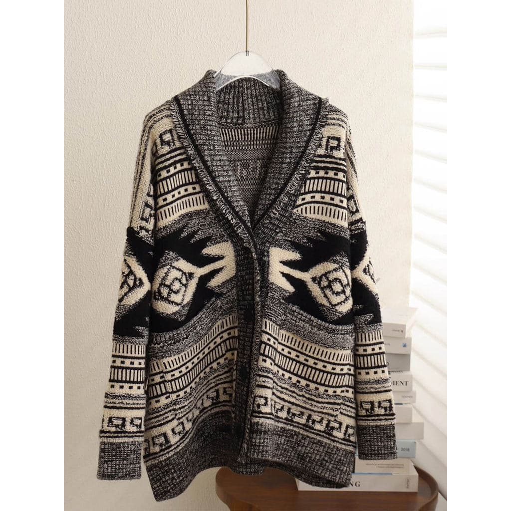 Retro Phil ilha engrossado camisola jaqueta feminina outono inverno novo estilo solto mais magro olhar de comprimento mé