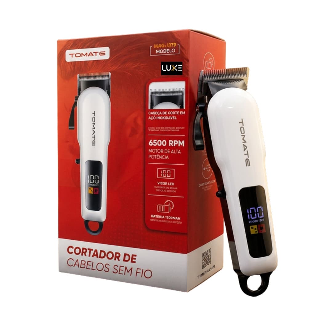 Máquina de Cortar Cabelo e Barba Sem Fio Recarregável USB Profissional Visor LED Aparador de Cabelos