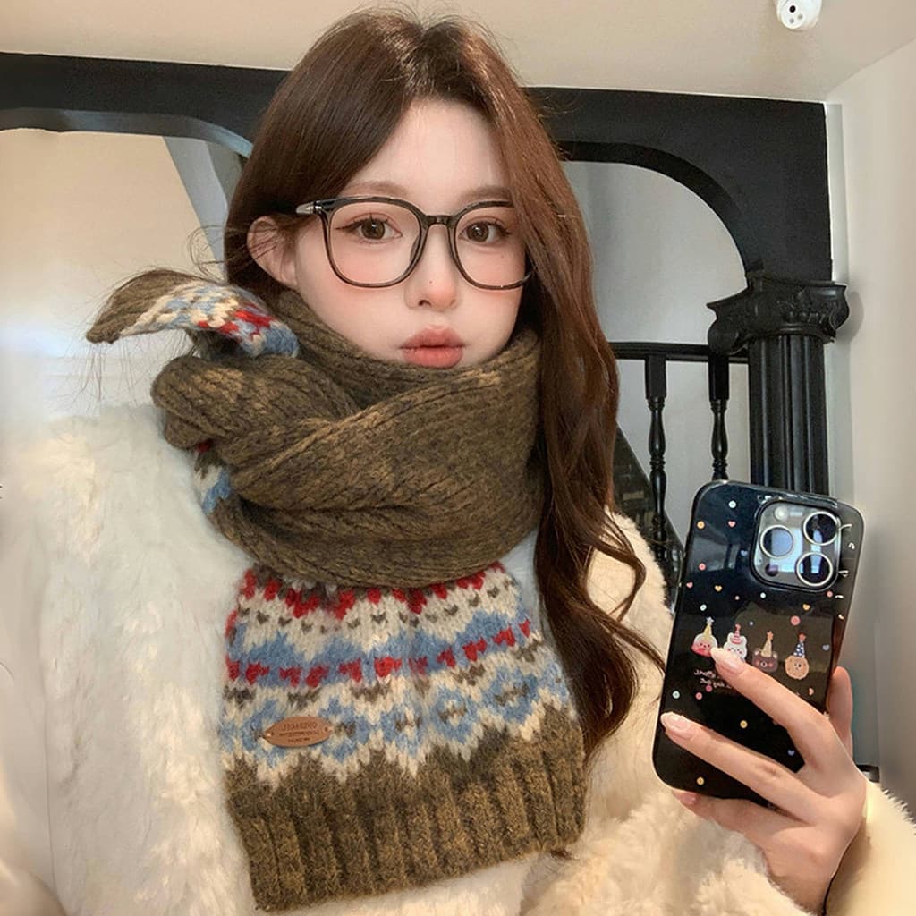 Cachecol vermelho Phil ilha de malha cachecol de lã feminino inverno High-End ano novo cachecol quente na moda estudante