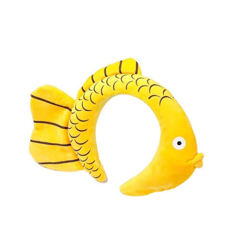 Faixa de Cabelo Elástica de Pelúcia Estilosa com Peixe Amarelo Engraçado para Lavar o Rosto e Maquiar, Acessório de Fest