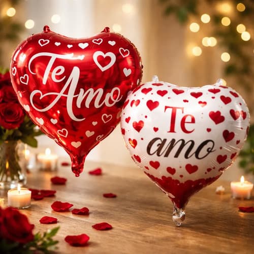 10 Balão Metalizado Coração Te Amo Vermelho / Branco 45cm 5 de cada