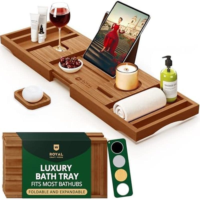 Bandeja De Banheira Dobrável Premium ROYAL CRAFT Wood-Banho De Madeira Para , Prateleira De Bambu , Bandejas De Mesa Exp