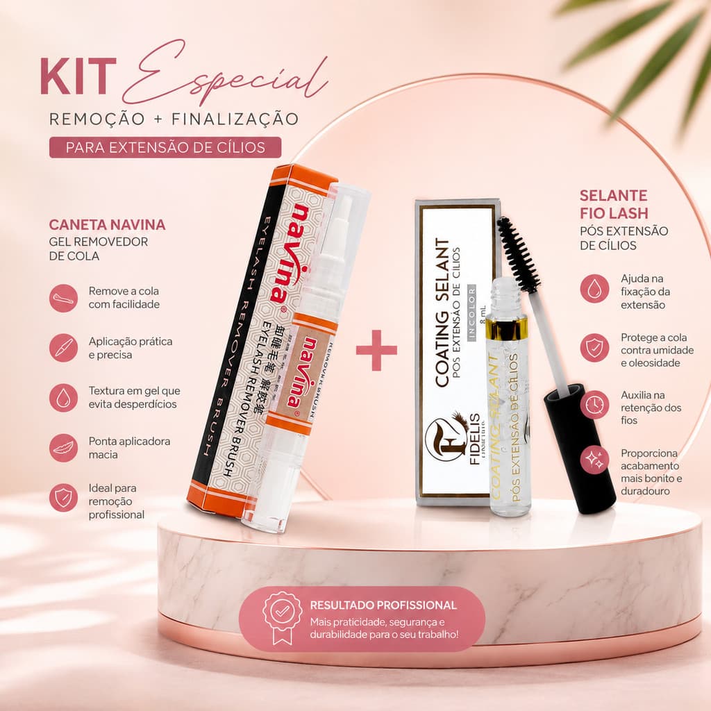 Caneta Navina Gel Removedor De Cola Para Cílios + Selante Pós Extensão De Cílios Fio Lash