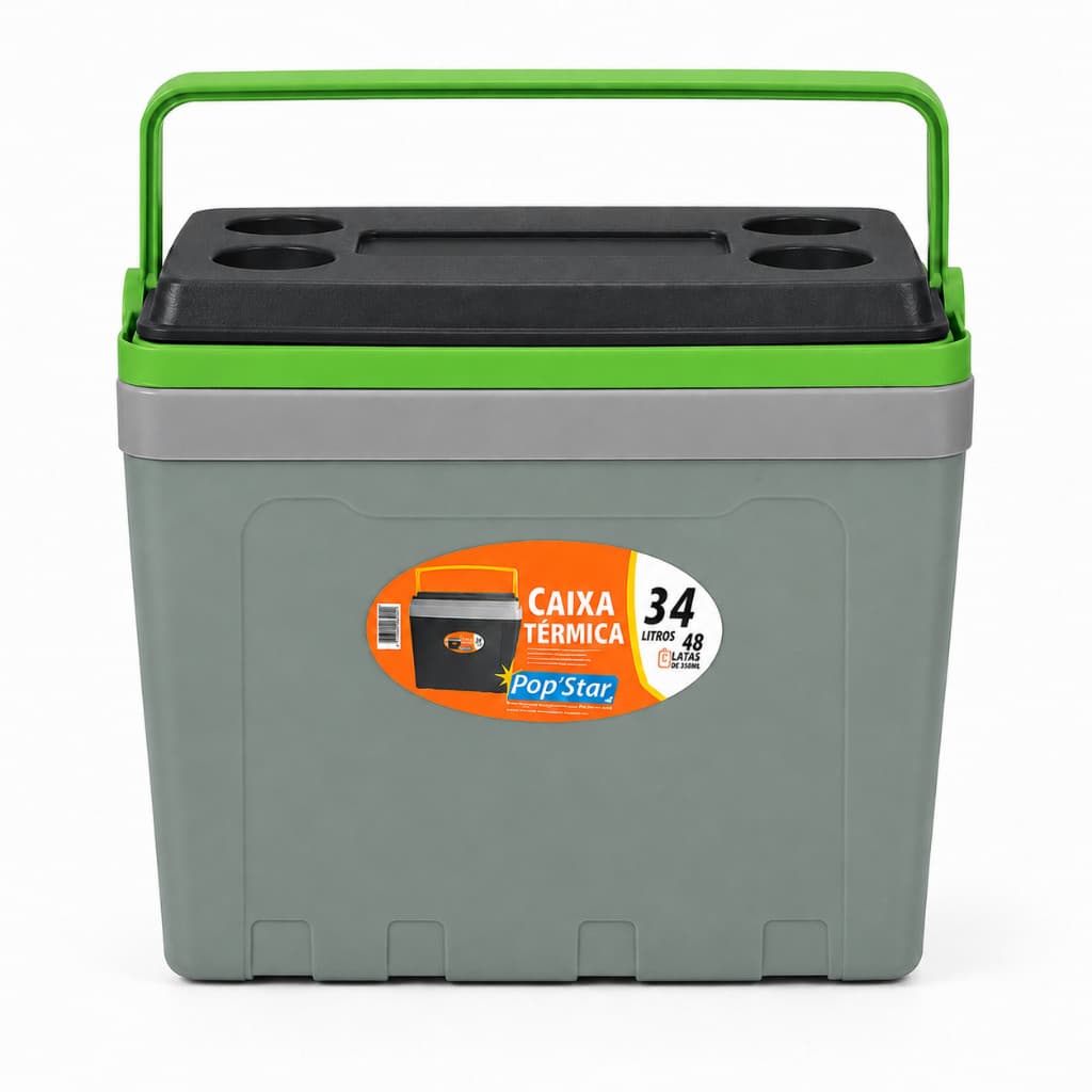 Cooler Caixa Térmica 34 Litros com Alça Porta Copos Para Praia Churrasco