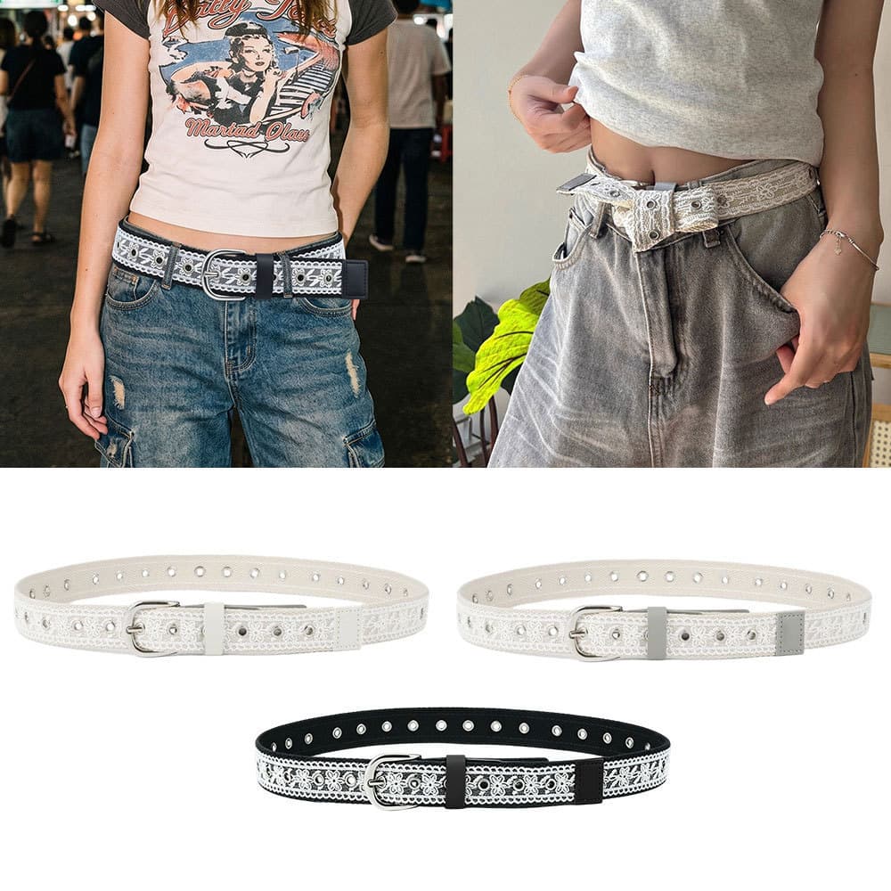Cintura Ajustável Com Furos Acessórios De Decoração Cinto De Renda Estilo Doce Feminino Casual