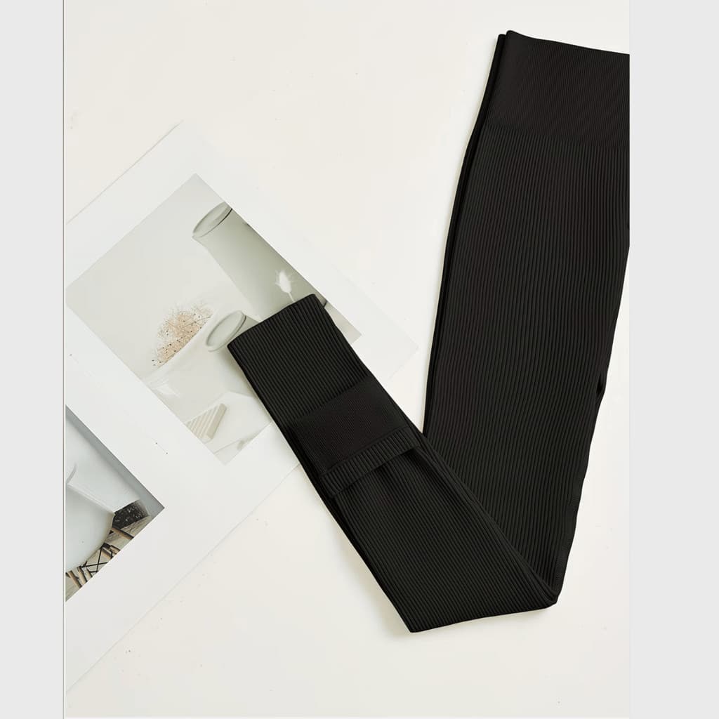 Calça de Yoga em Tecido Canelado Sem Costuras, Alta Elasticidade, Tecido Premium