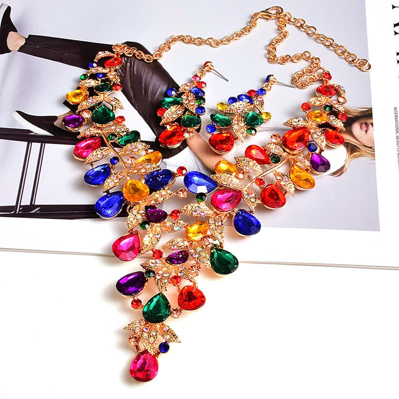 Conjunto de Joias de Noiva Colar de Cristal em Forma de Gota de Água + Brincos Presente para Mulheres 2023