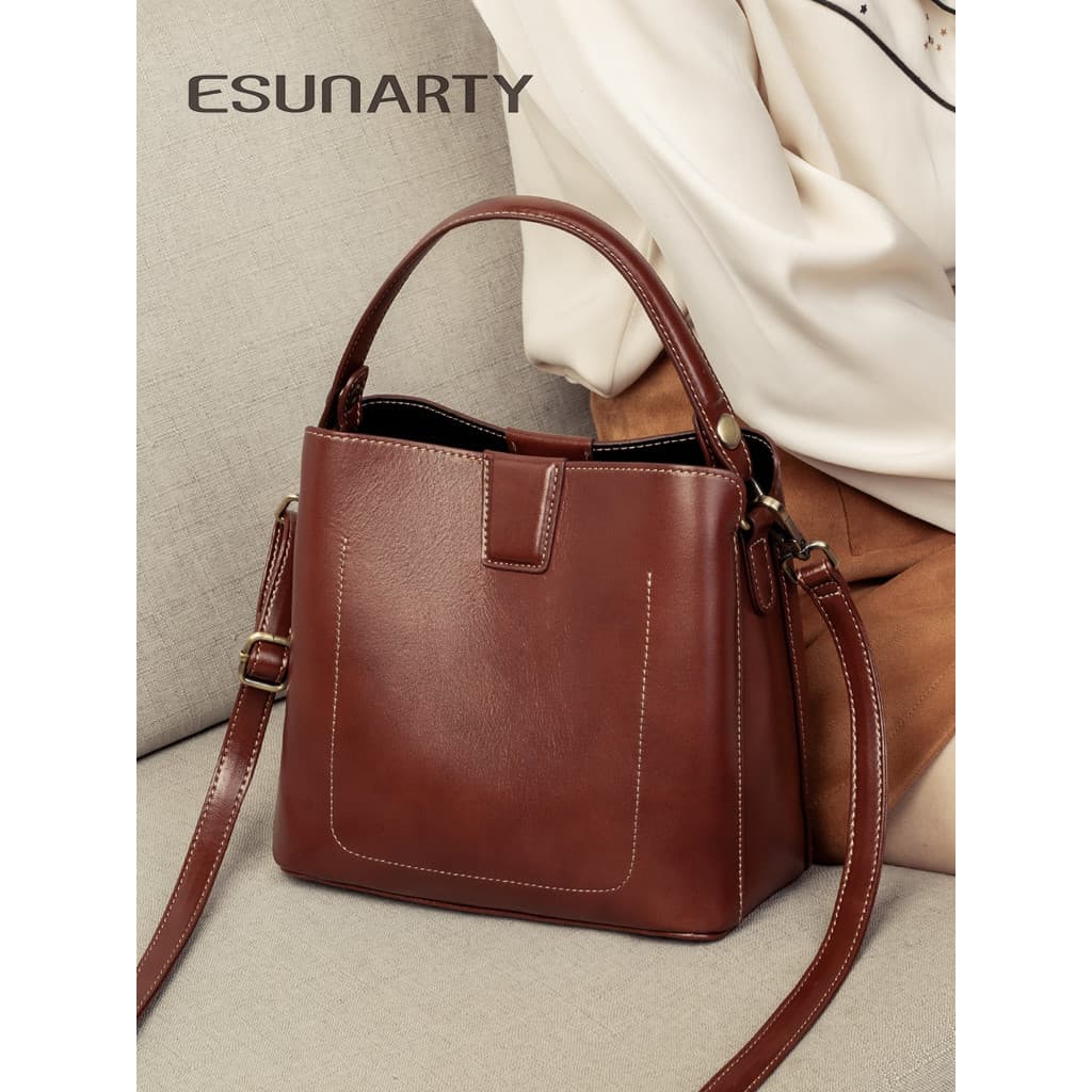 Bolsa balde de couro genuíno genuíno senhoras 2026 novo estilo High-End bolsa de couro macio feminino Casual Commuter ba