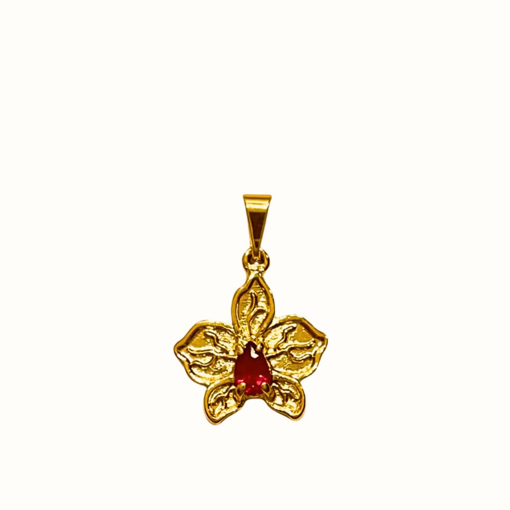 Pingente Feminino Tulipa Banhado a Ouro 18K com Zircônia - Semijoia - Flor Miolo Pedra Colorida