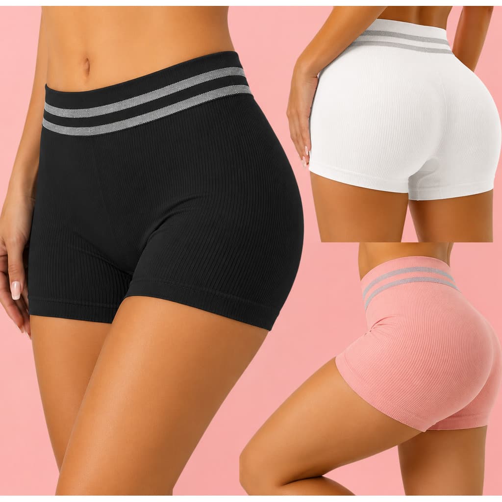Kit 3 Calcinha Boxer Feminina Canelada Poliamida Sem Costura Confortável Cós Alto Premium