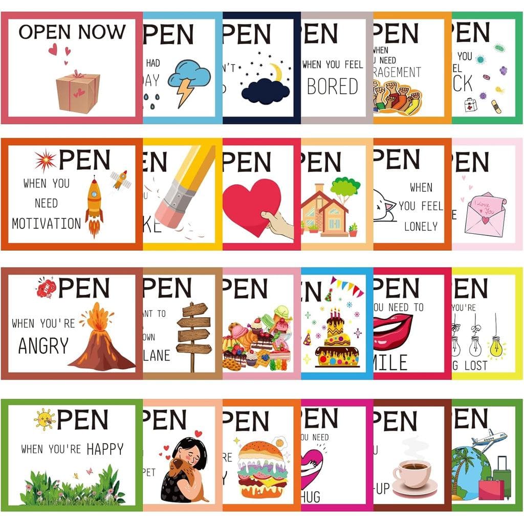 24 Envelopes "Abra Quando", Kit de Envelopes Coloridos "Abra Quando", Cartões "Abra Quando" para Estudantes Universitári