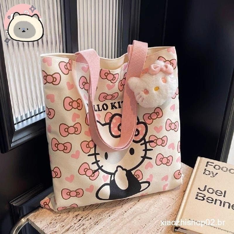 Mochila De Lona Bolsa Fofa Hello Kitty Cartoon Nas Axilas