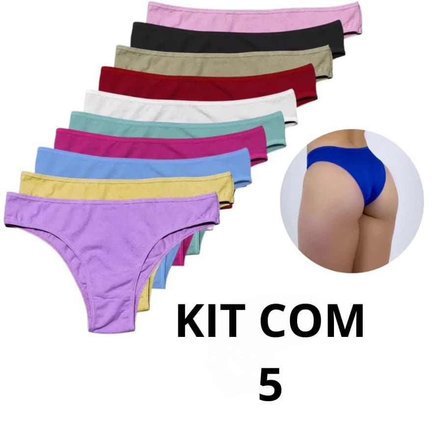 Kit 5 calcinha feminina tanga conforto suede