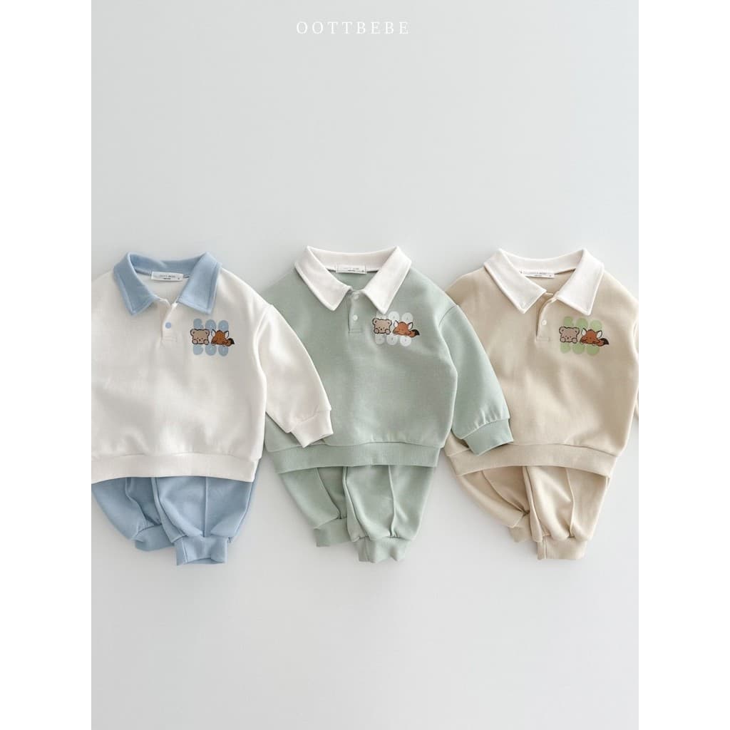 Versão coreana primavera outono estilo bebê menino gola POLO moletom moletom terno de duas peças médio pequeno crianças